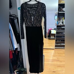 Symphony Black Plunge Long Sleeve Gown